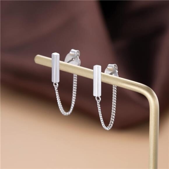 Solid 925 Sterling Silver Stud Earrings Minimalist Bar Earrings - Picture 11 of 14